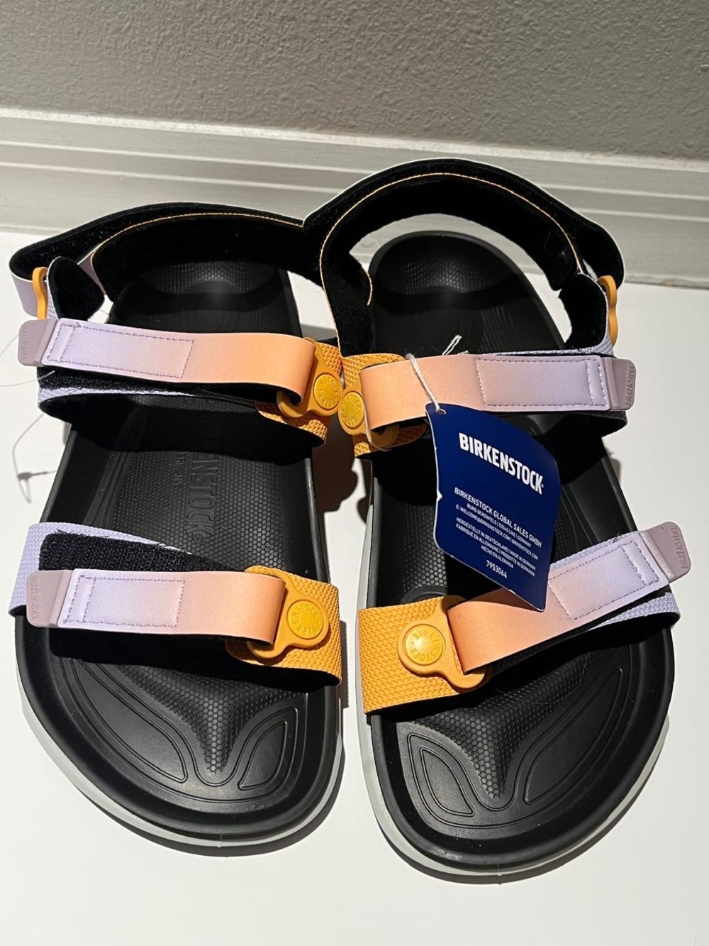 Birkenstock Black Footbed Sandal with Peach & Lavender Gradient Straps